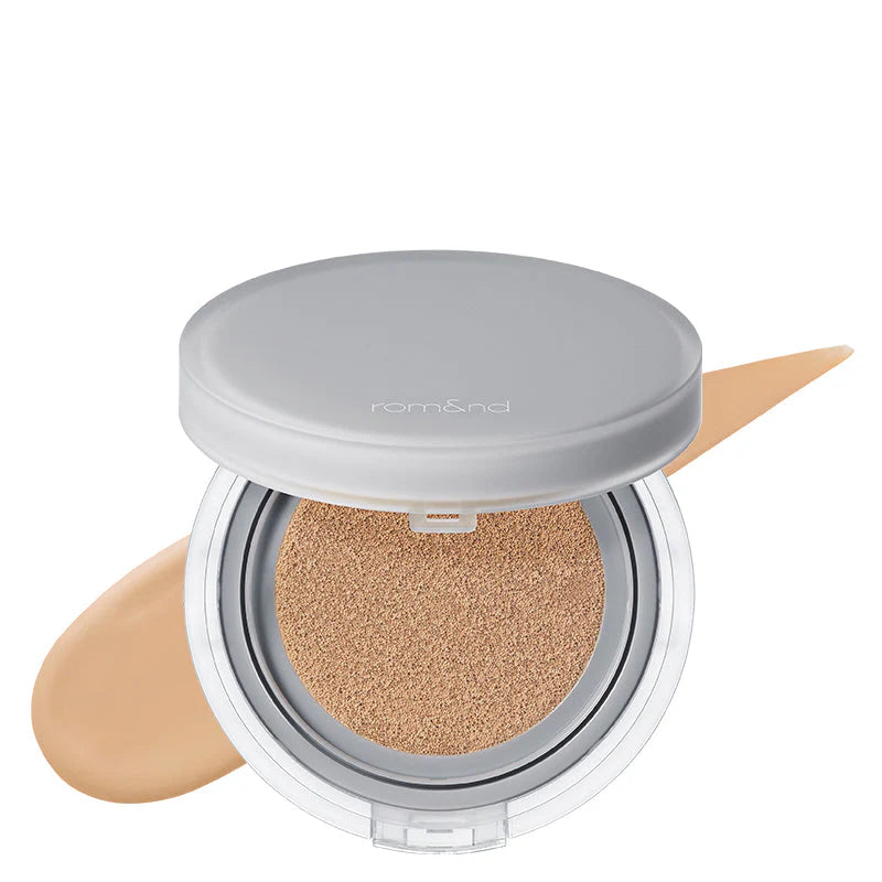 rom&nd Nu Zero Cushion No.05 Sand 25 - Korean SPF50+ dewy cushion foundation for medium warm skin