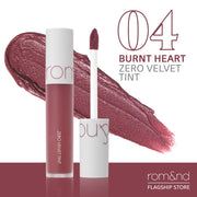 rom&nd Zero Velvet Tint No.04 Burnt Heart - Korean velvet matte lip tint in deep dusty rose